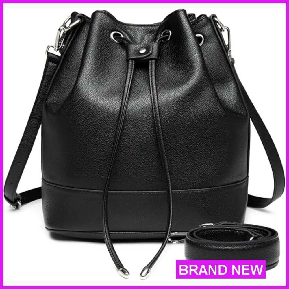 Vegan Leather Bucket Bag Hobo Tote Crossbody Shoulder Bag Elegant Chic